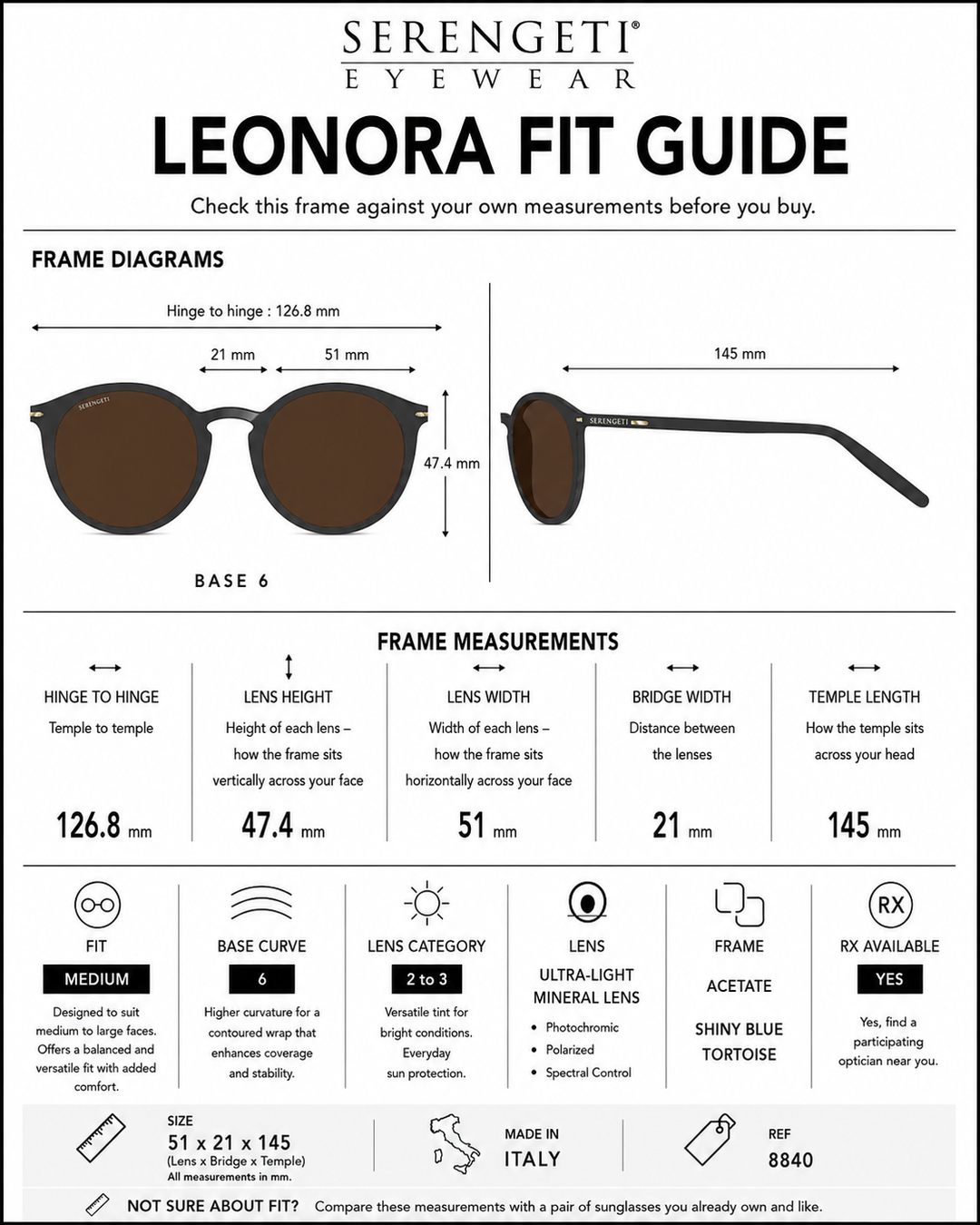 Serengeti LEONORA Polarized Driver Sunglasses - SHINY BLUE TORTOISE