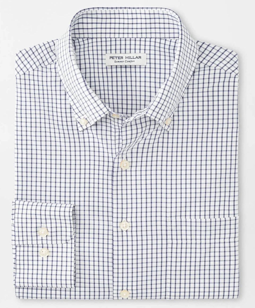 Peter Millar Mens Classic Fit Hanford Performance Twill Sport Shirt - CLASSIC NAVY