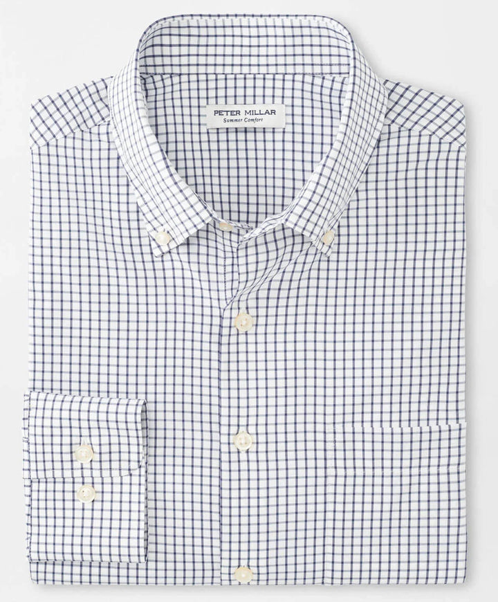 Peter Millar Mens Classic Fit Hanford Performance Twill Sport Shirt - CLASSIC NAVY