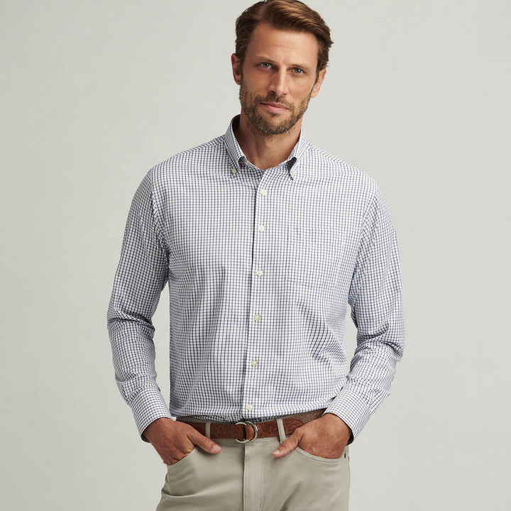 Peter Millar Mens Classic Fit Hanford Performance Twill Sport Shirt - CLASSIC NAVY