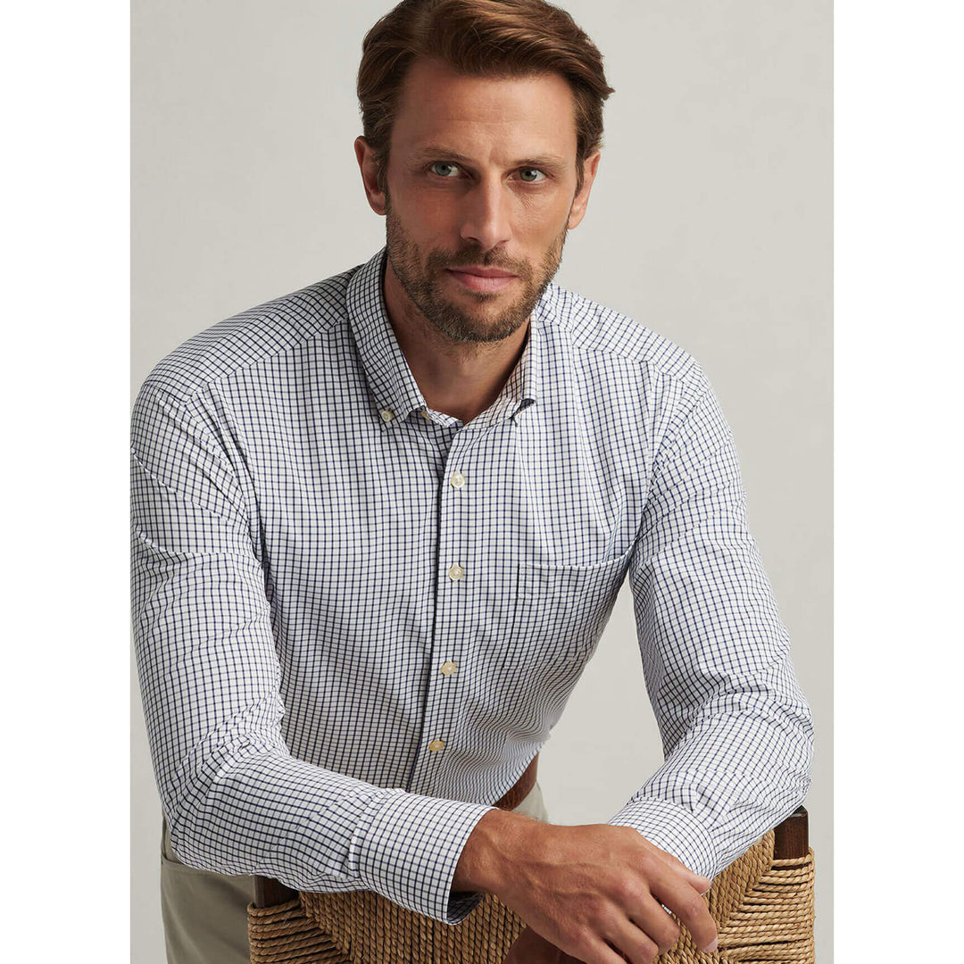 Peter Millar Mens Classic Fit Hanford Performance Twill Sport Shirt - CLASSIC NAVY