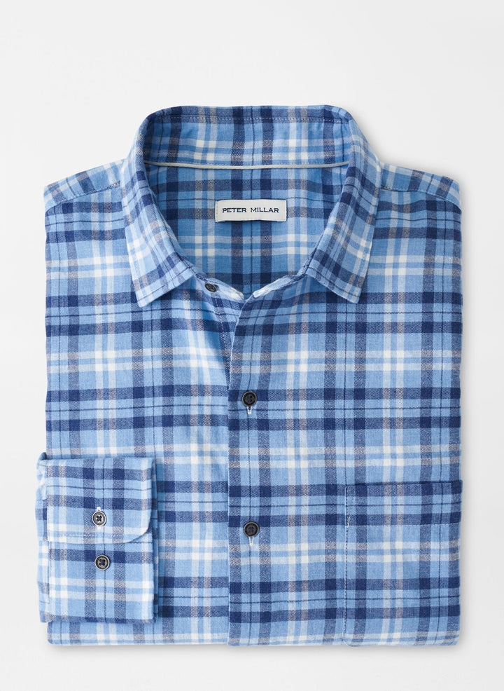 Peter Millar Mens Stone Lake Cotton Sport Shirt - COTTAGE BLUE