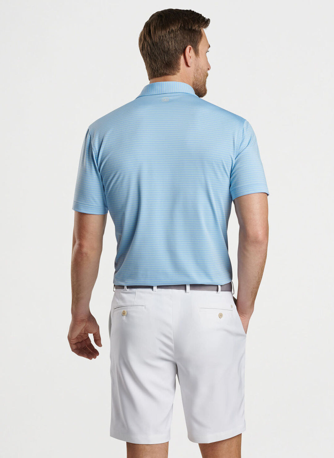 Peter Millar Mens CLassic Fit Hemlock Performance Jersey Polo - Sean Self Collar - COTTAGE BLUE