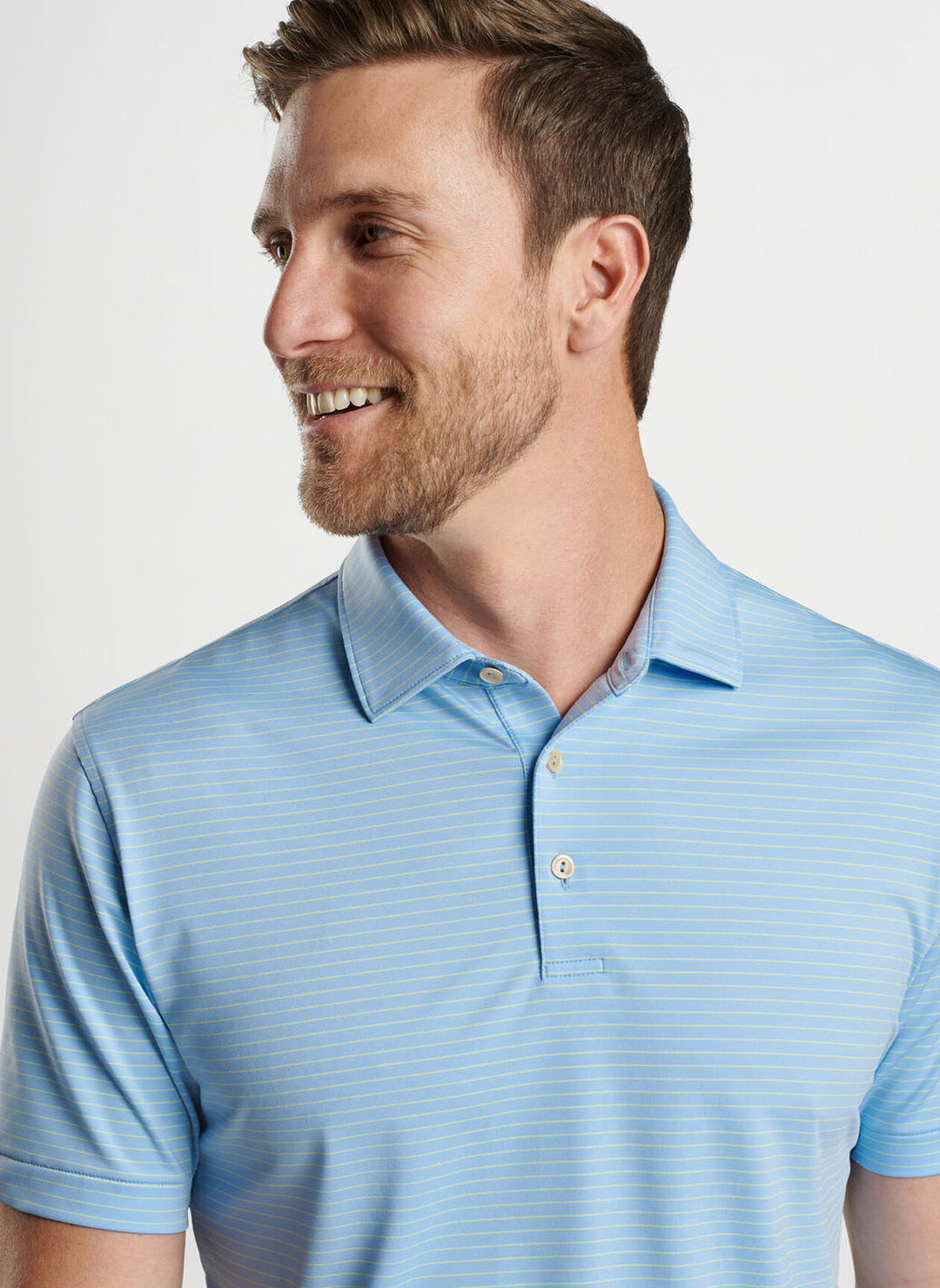 Peter Millar Mens CLassic Fit Hemlock Performance Jersey Polo - Sean Self Collar - COTTAGE BLUE