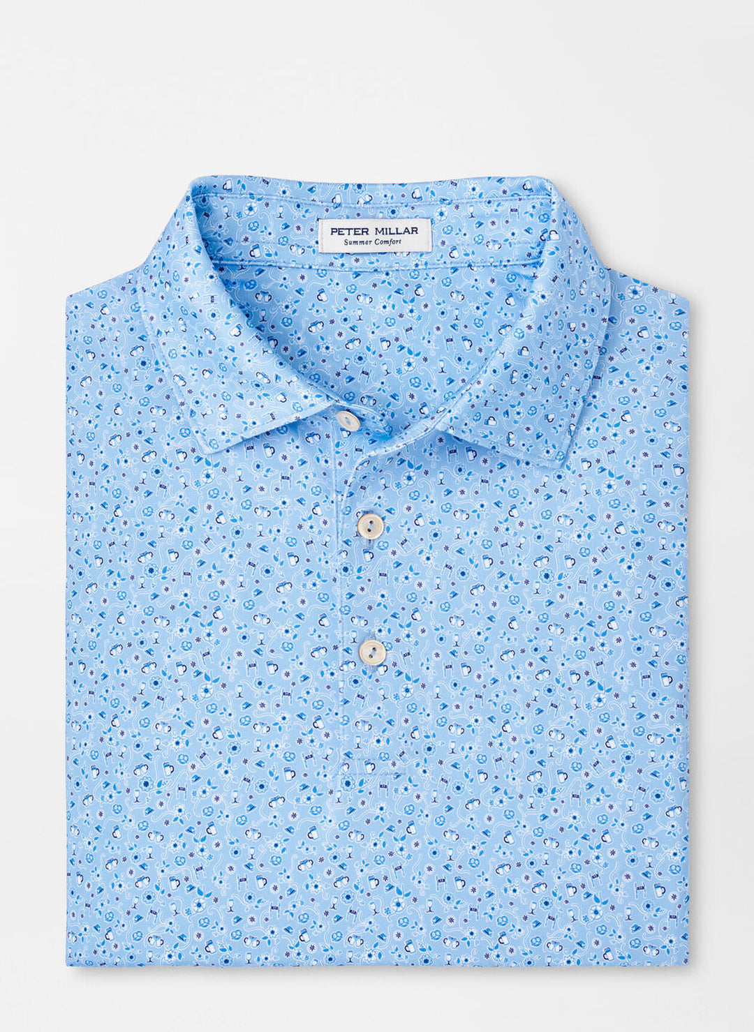 Peter Millar Mens Classic Fit Prost Performance Jersey Polo - Sean Self Collar - COTTAGE BLUE