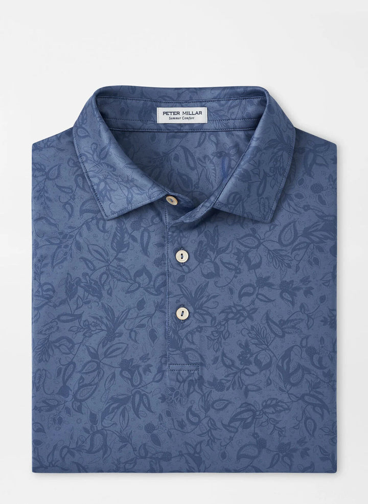 Peter Millar Mens Classic Fit Carrow Botanical Performance Jersey Polo - ASTRAL BLUE
