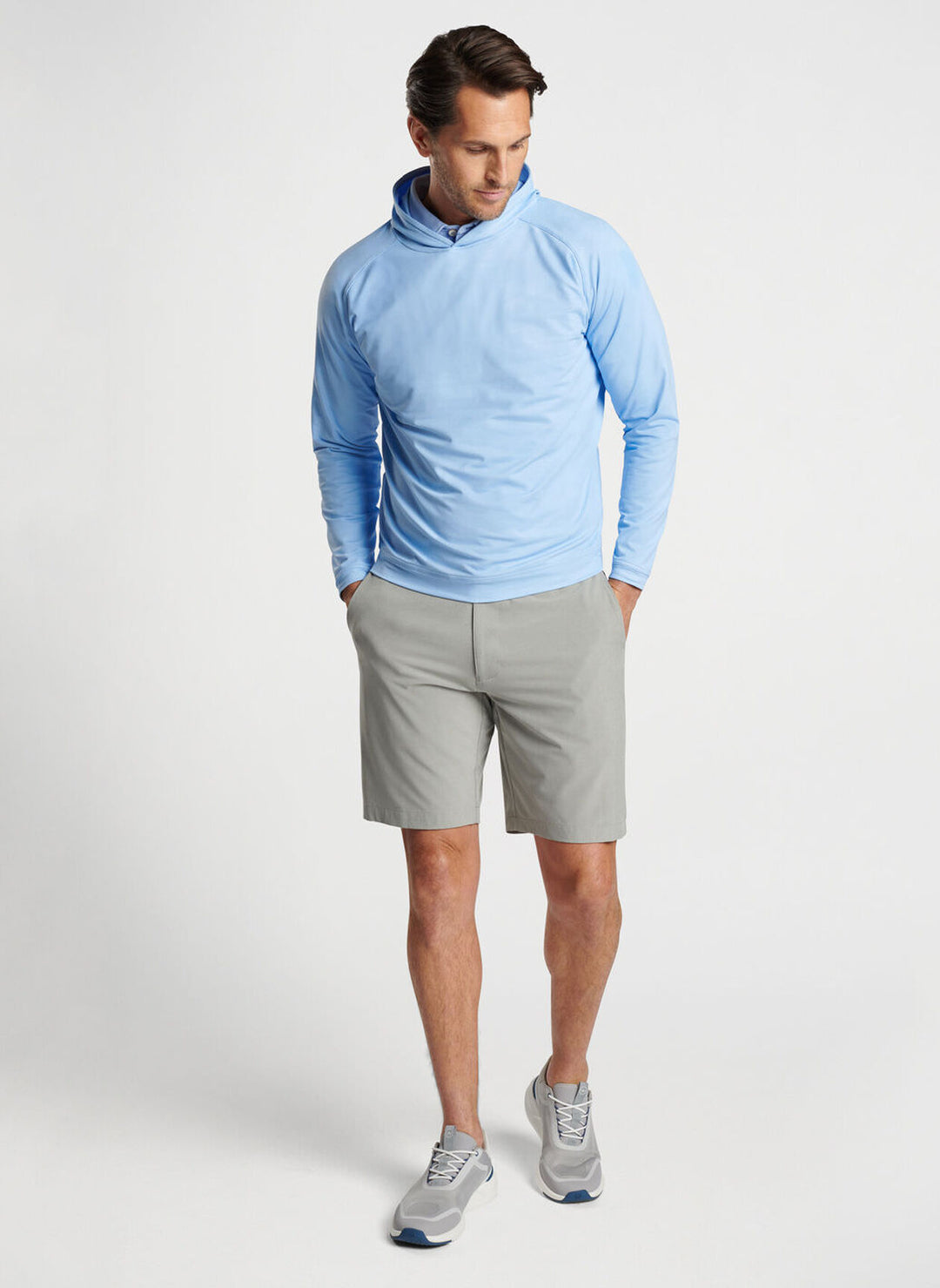 Peter Millar Mens Classic Fit Pine Camo Performance Hoodie - COTTAGE BLUE
