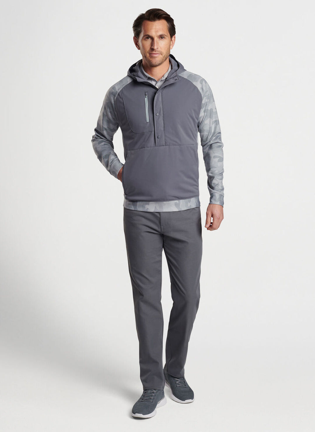 Peter Millar Mens Classic Fit Pursuit Half Snap Hoodie - IRON