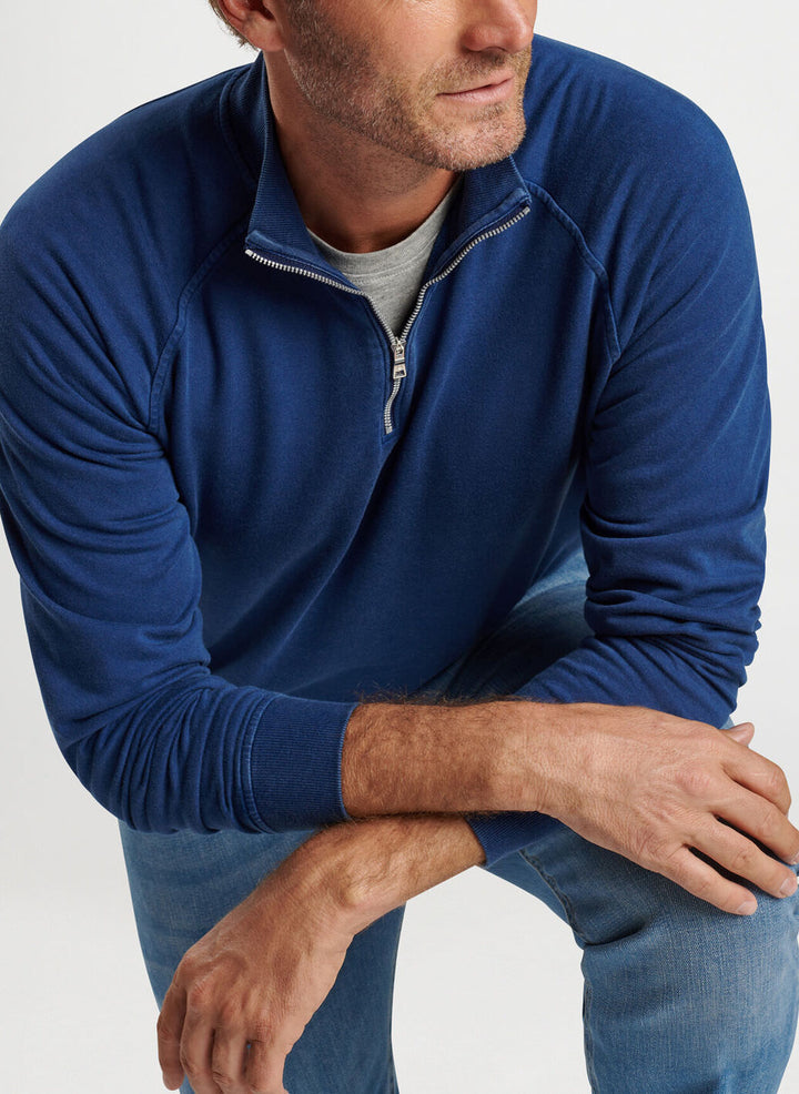 Peter Millar Mens Classic Fit Lava Wash Quarter Zip - WASHED NAVY