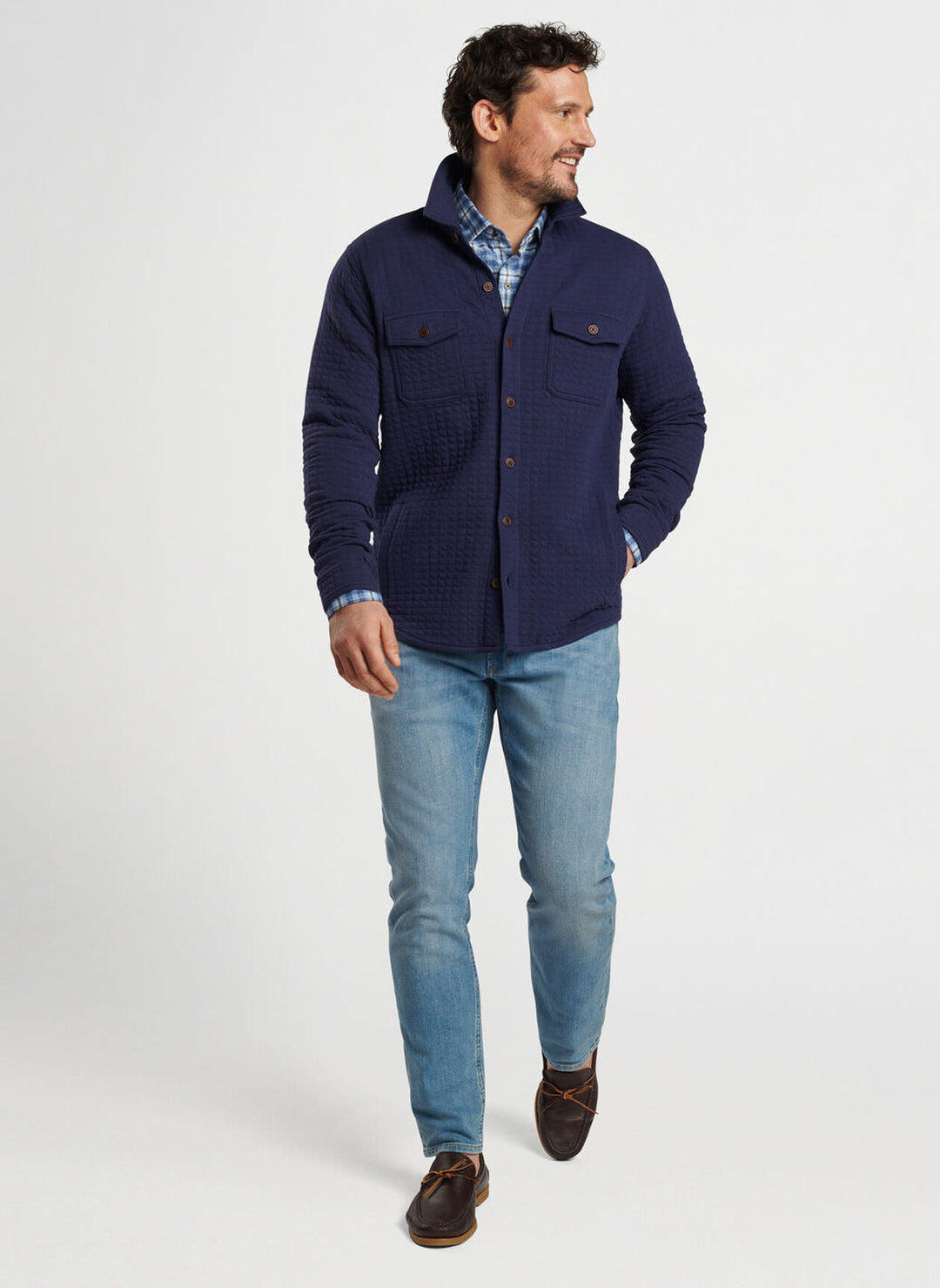 Peter Millar Mens Classic Fit Quad Quilted Knit Jacket - NAVY