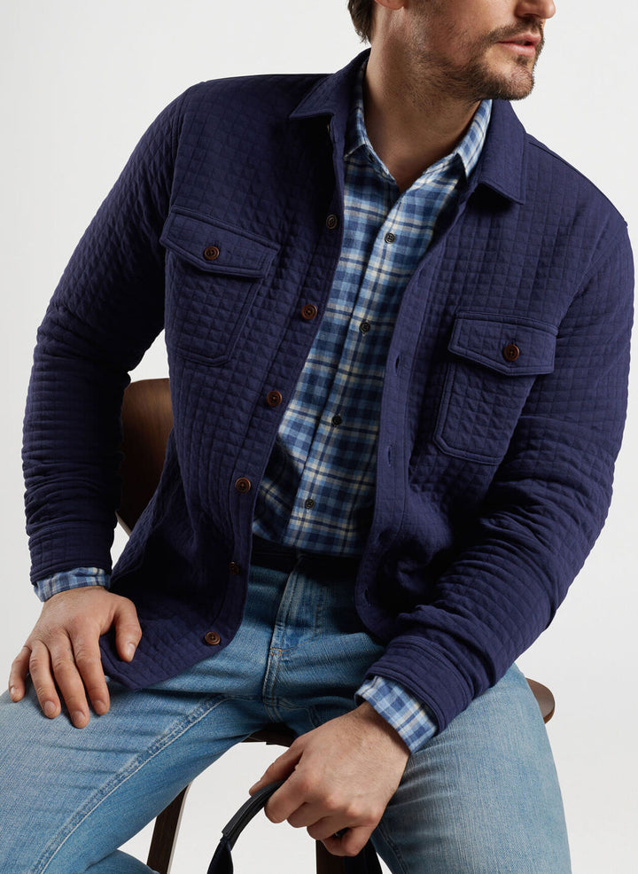 Peter Millar Mens Classic Fit Quad Quilted Knit Jacket - NAVY