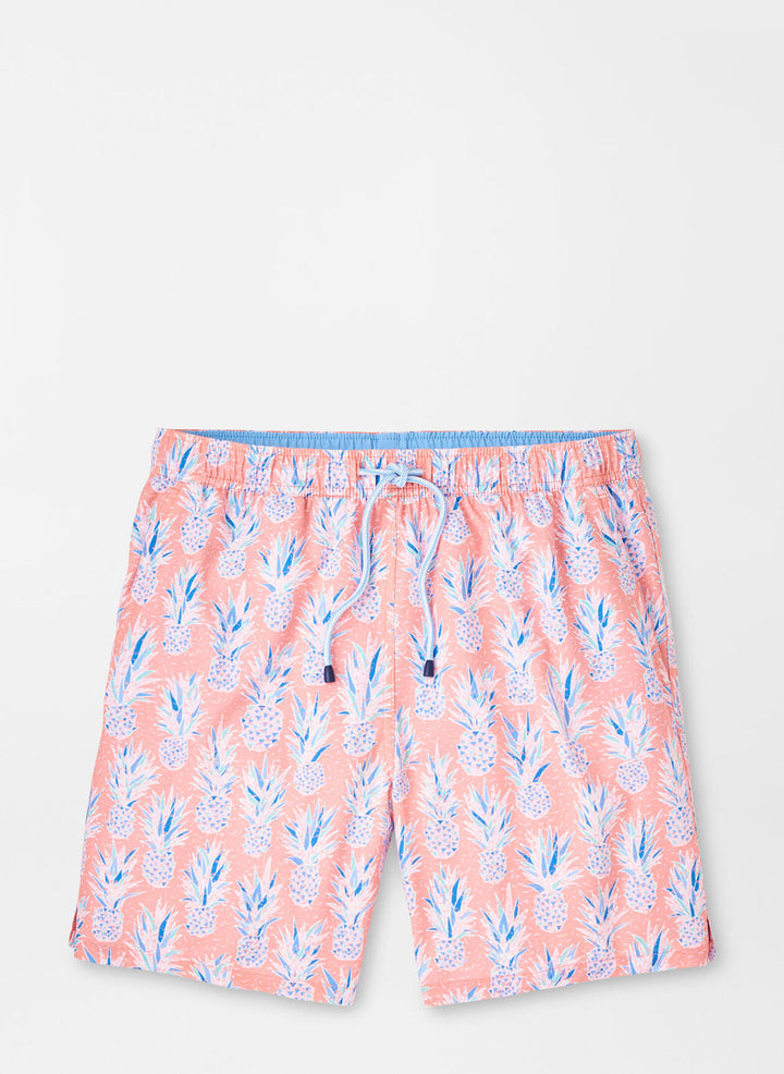 Peter Millar Mens Classic Fit Pineapple In Paradise Swim Trunk - CORAL REEF