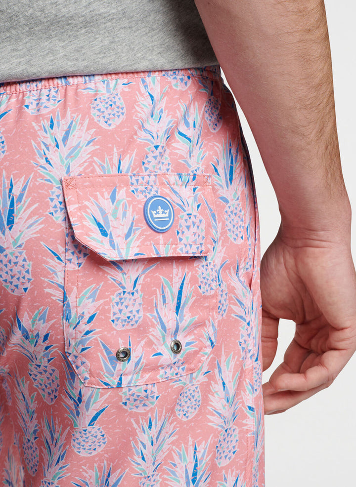 Peter Millar Mens Classic Fit Pineapple In Paradise Swim Trunk - CORAL REEF