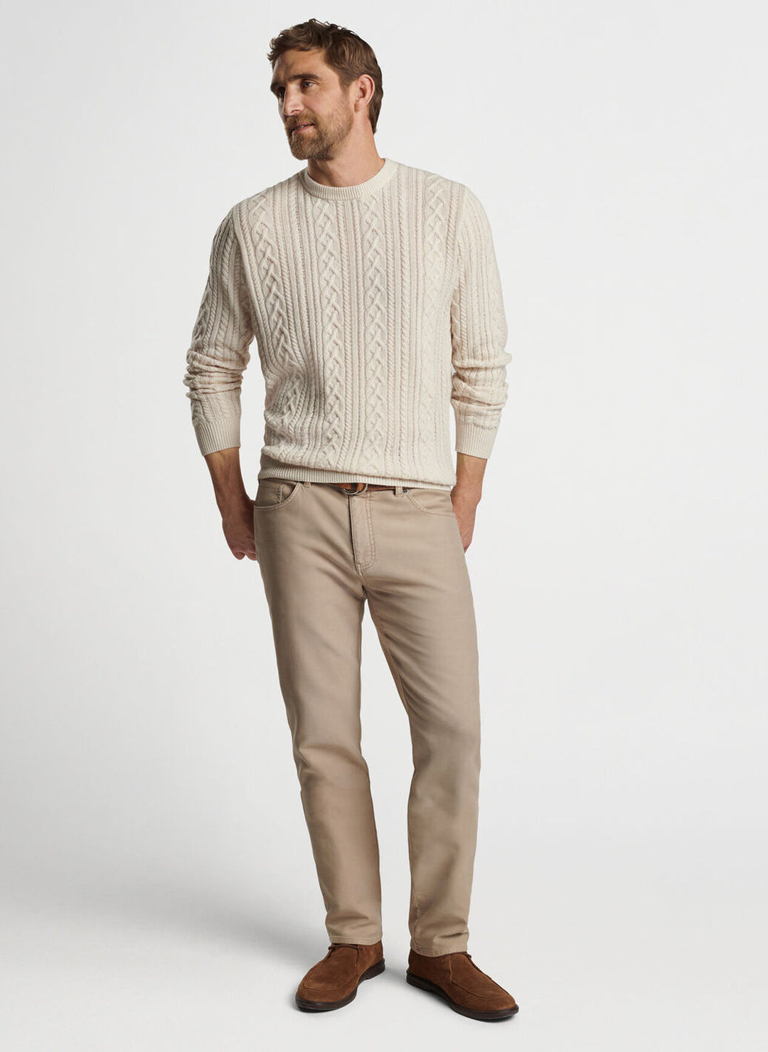 Peter Millar Mens Classic Fit Cane Crescent Full Zip Sweater - WINTER IVORY