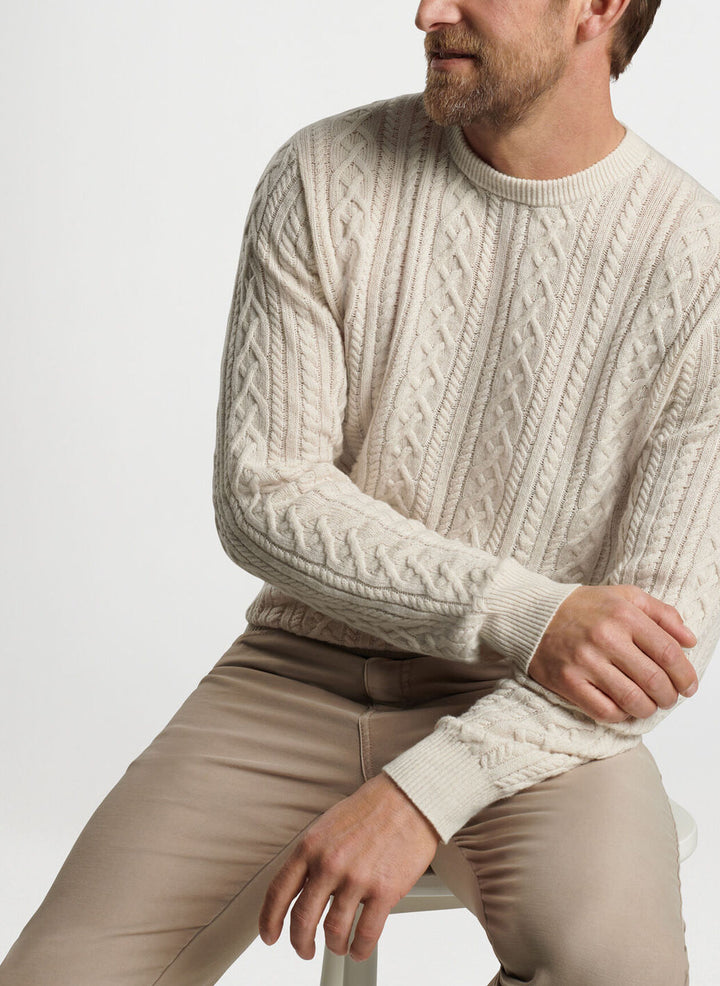 Peter Millar Mens Classic Fit Cane Crescent Full Zip Sweater - WINTER IVORY