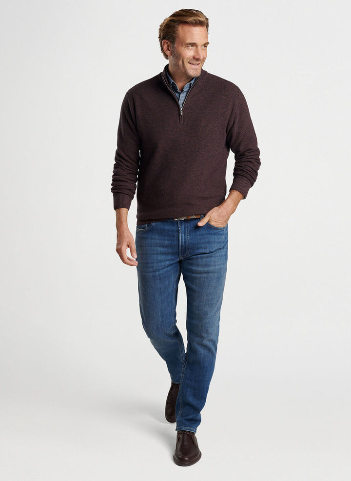 Peter Millar Mens Classic Fit Nevis Twisted Quarter-Zip - MIDNIGHT CANOPY