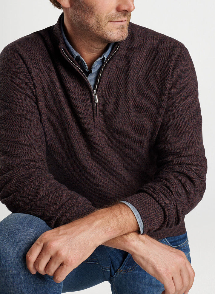 Peter Millar Mens Classic Fit Nevis Twisted Quarter-Zip - MIDNIGHT CANOPY
