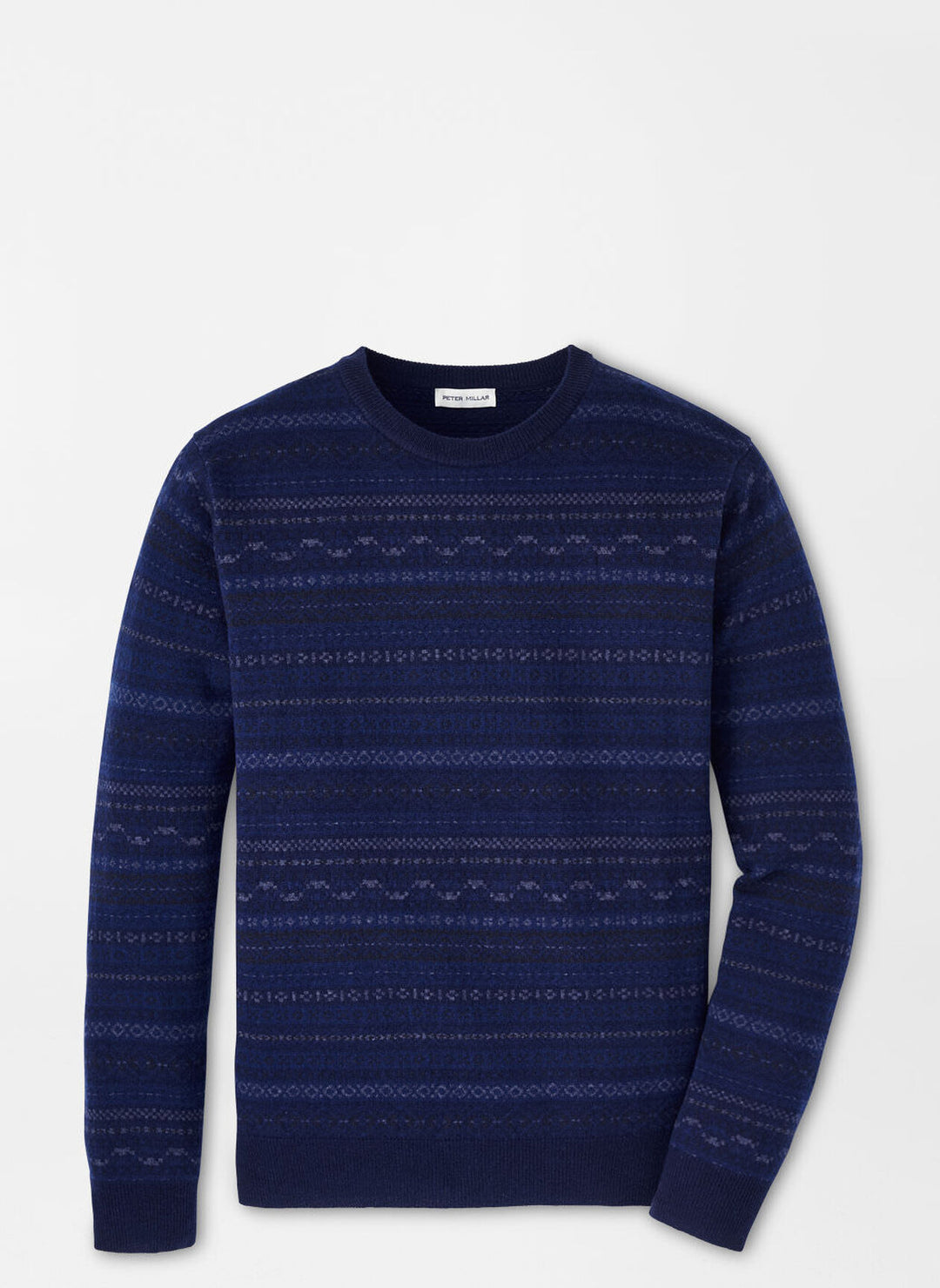 Peter Millar Mens Classic Fit Midnight Fairisle Crewneck Sweater - NAVY