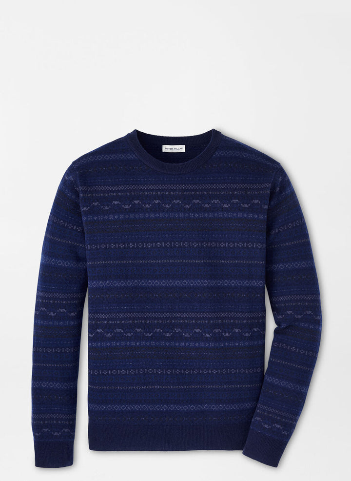 Peter Millar Mens Classic Fit Midnight Fairisle Crewneck Sweater - NAVY
