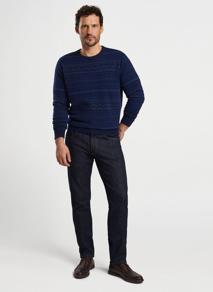 Peter Millar Mens Classic Fit Midnight Fairisle Crewneck Sweater - NAVY
