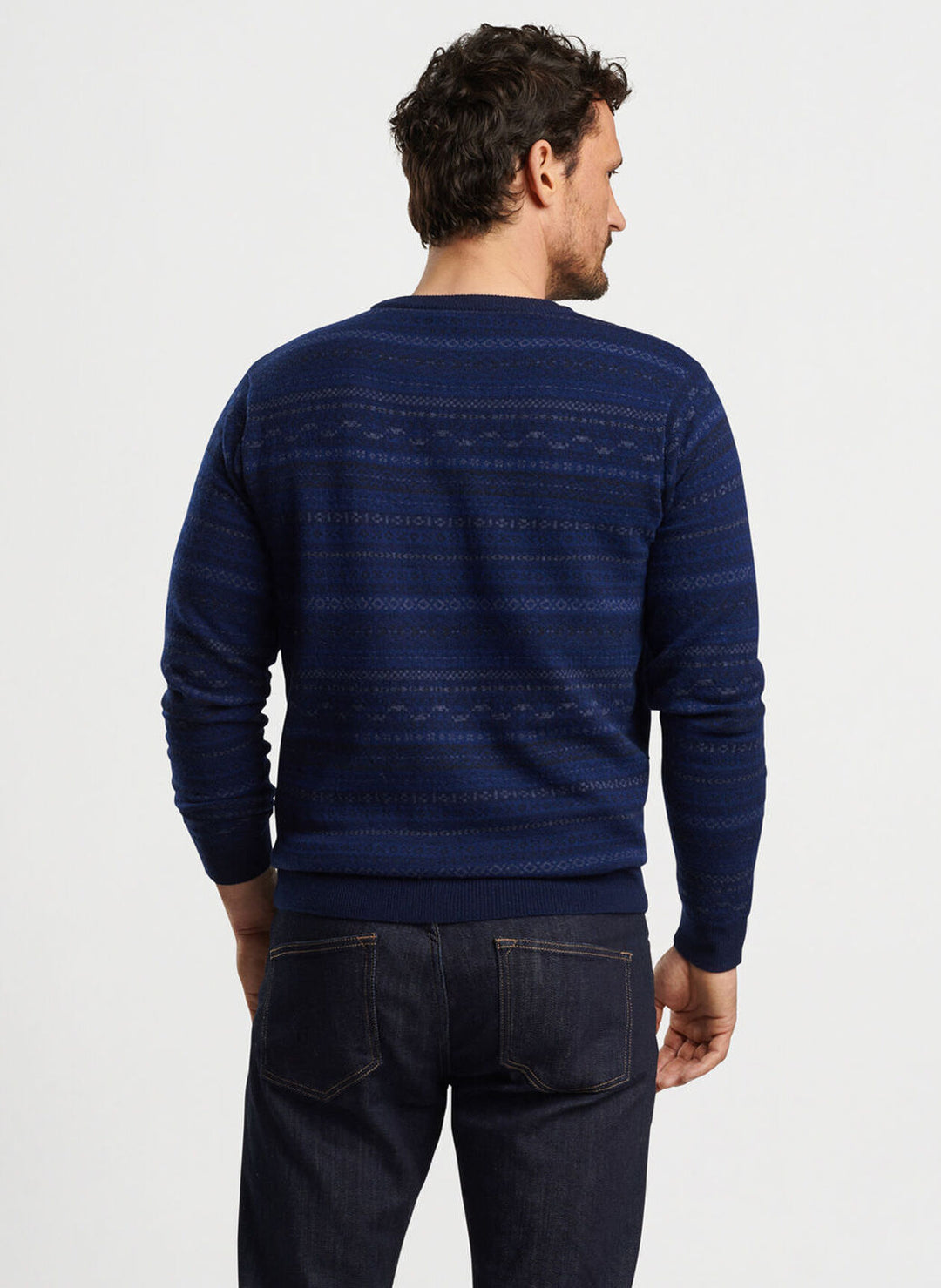 Peter Millar Mens Classic Fit Midnight Fairisle Crewneck Sweater - NAVY