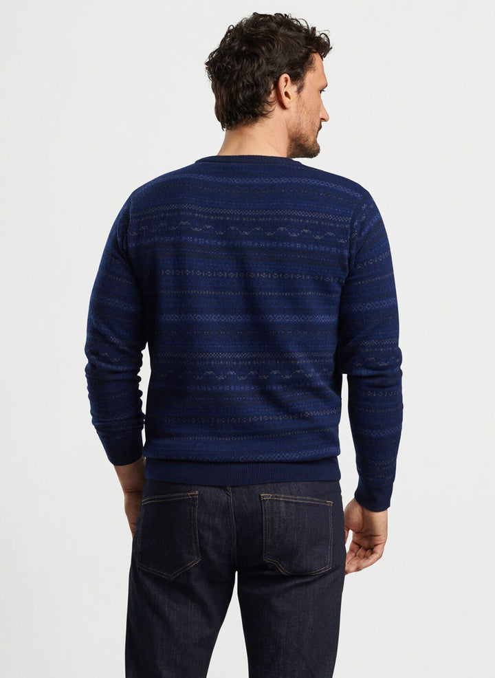 Peter Millar Mens Classic Fit Midnight Fairisle Crewneck Sweater - NAVY