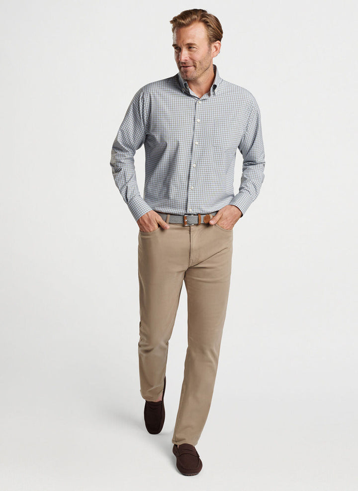 Peter Millar Mens Classic Fit Murray Performance Poplin Sport Shirt - DARK OLIVE