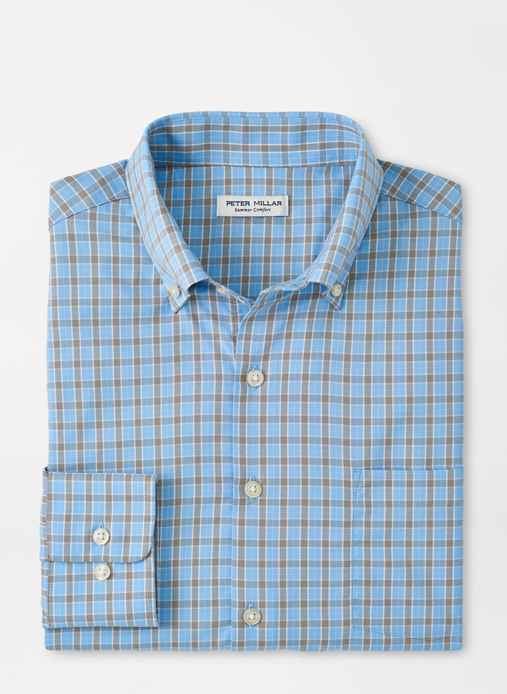 Peter Millar Mens Classic Fit Rivers Performance Twill Sport Shirt - COTTAGE BLUE