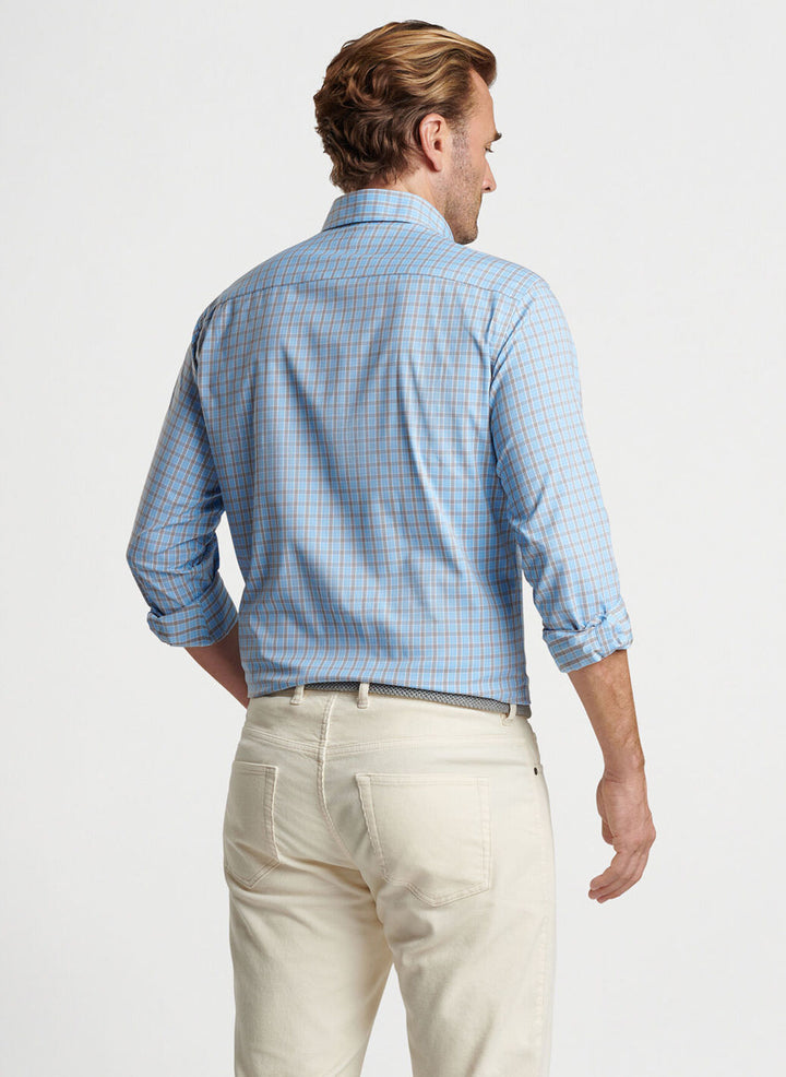 Peter Millar Mens Classic Fit Rivers Performance Twill Sport Shirt - COTTAGE BLUE