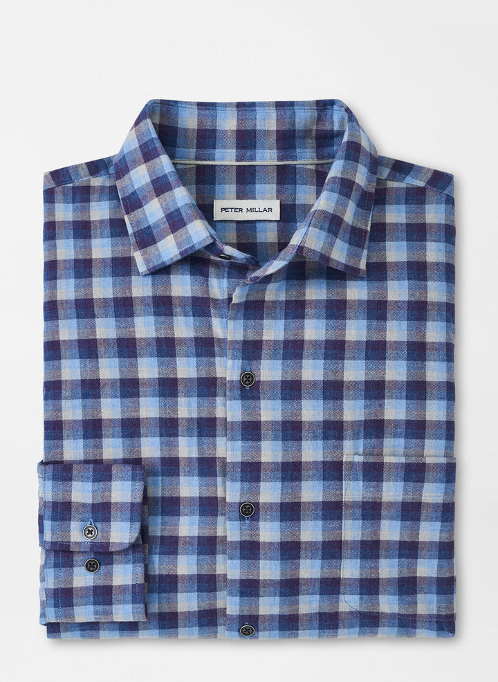 Peter Millar Mens Classic Fit North Bay Cotton Sport Shirt - OCEAN BLUE