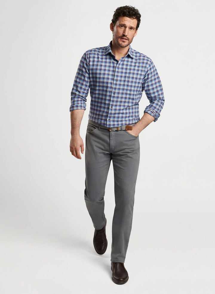 Peter Millar Mens Classic Fit North Bay Cotton Sport Shirt - OCEAN BLUE