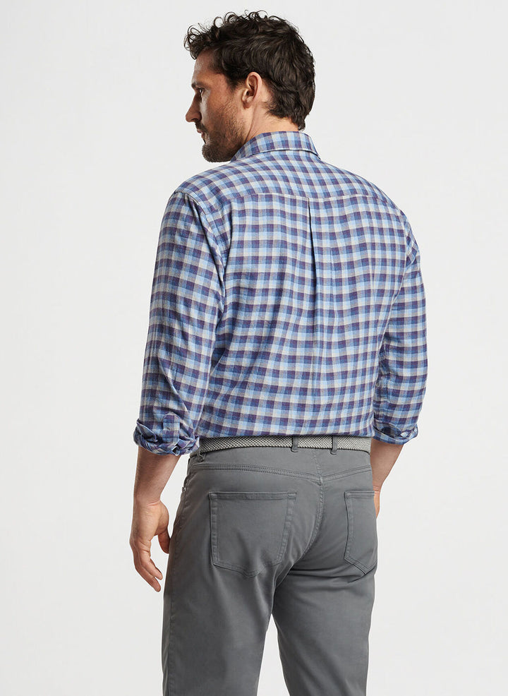 Peter Millar Mens Classic Fit North Bay Cotton Sport Shirt - OCEAN BLUE