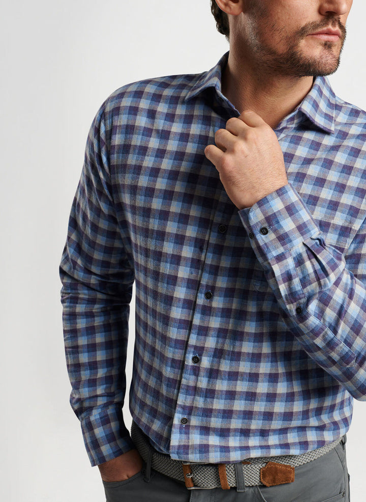 Peter Millar Mens Classic Fit North Bay Cotton Sport Shirt - OCEAN BLUE