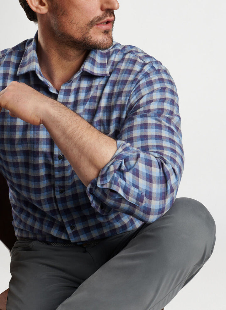 Peter Millar Mens Classic Fit North Bay Cotton Sport Shirt - OCEAN BLUE