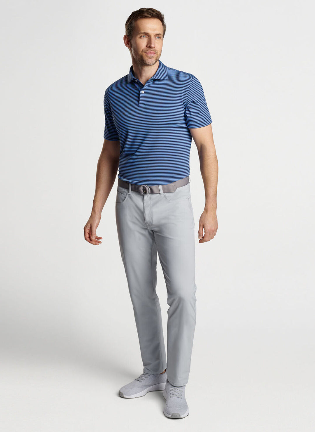 Peter Millar Mens Tailored Fit Sawyer Performance Jersey Polo - Edwin Spread Coll - NAVY