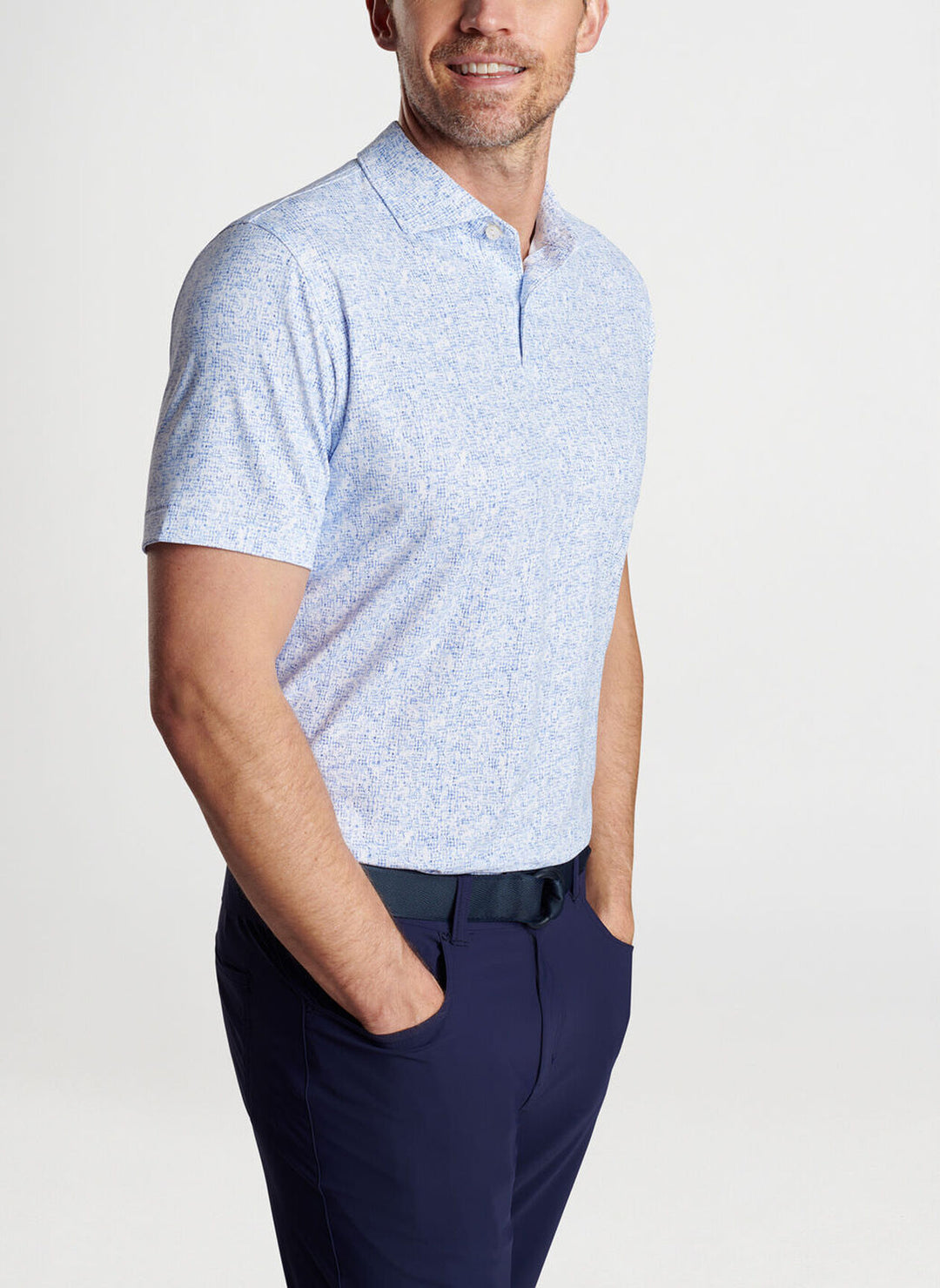 Peter Millar Mens Tailored Fit Switching Gears Performance Jersey Polo - Edwin Sp - WHITE