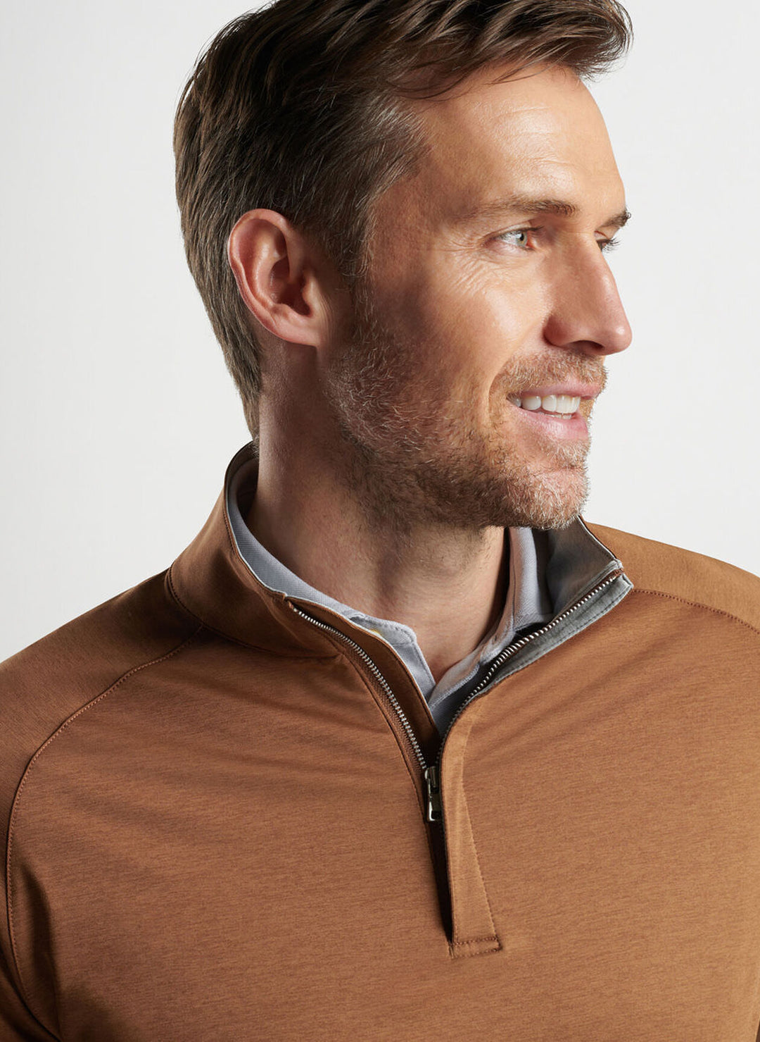 Peter Millar Mens Tailored Fit Stealth Performance Quarter-Zip - WALNUT