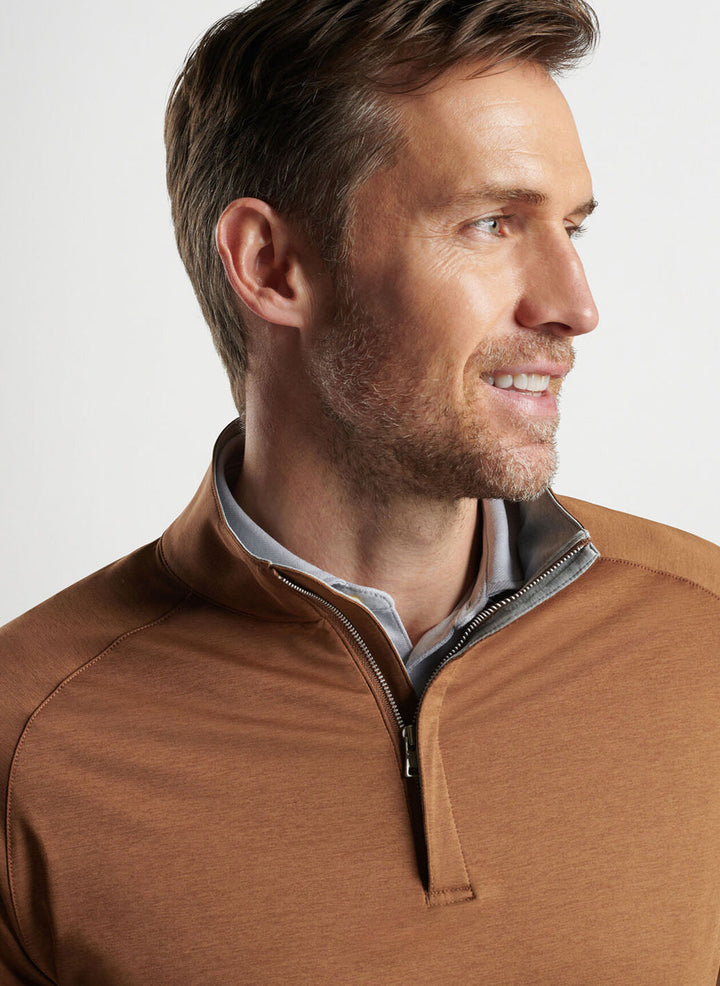 Peter Millar Mens Tailored Fit Stealth Performance Quarter-Zip - WALNUT