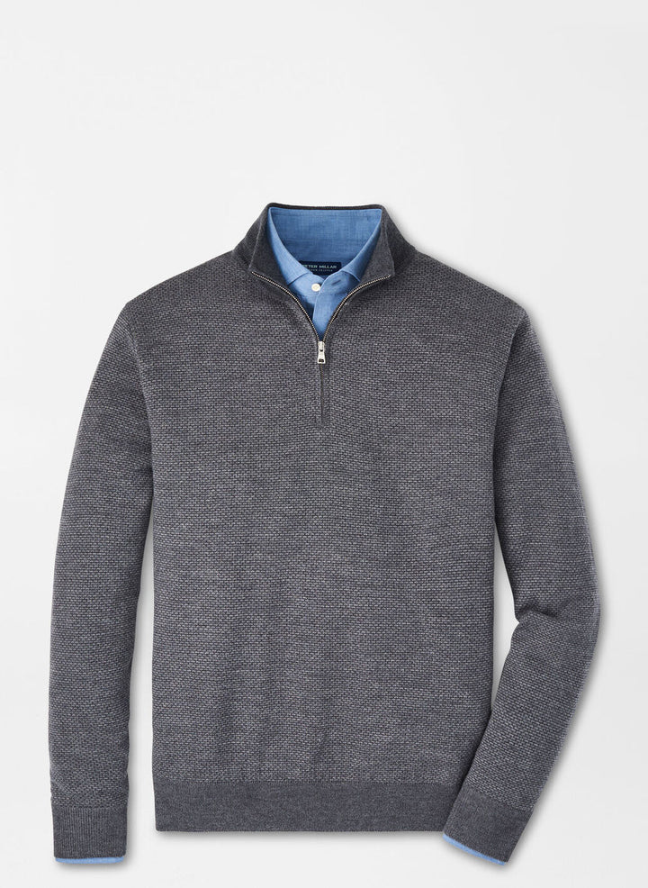 Peter Millar Mens Tailored Fit Ashland Quarter-Zip Sweater - CHARCOAL