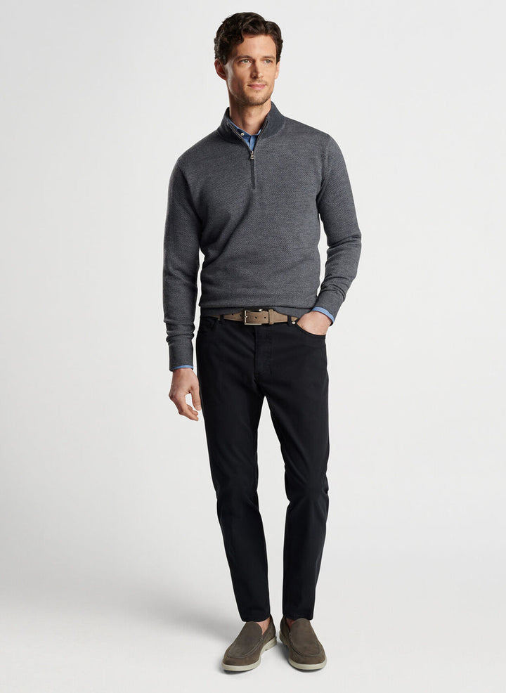 Peter Millar Mens Tailored Fit Ashland Quarter-Zip Sweater - CHARCOAL