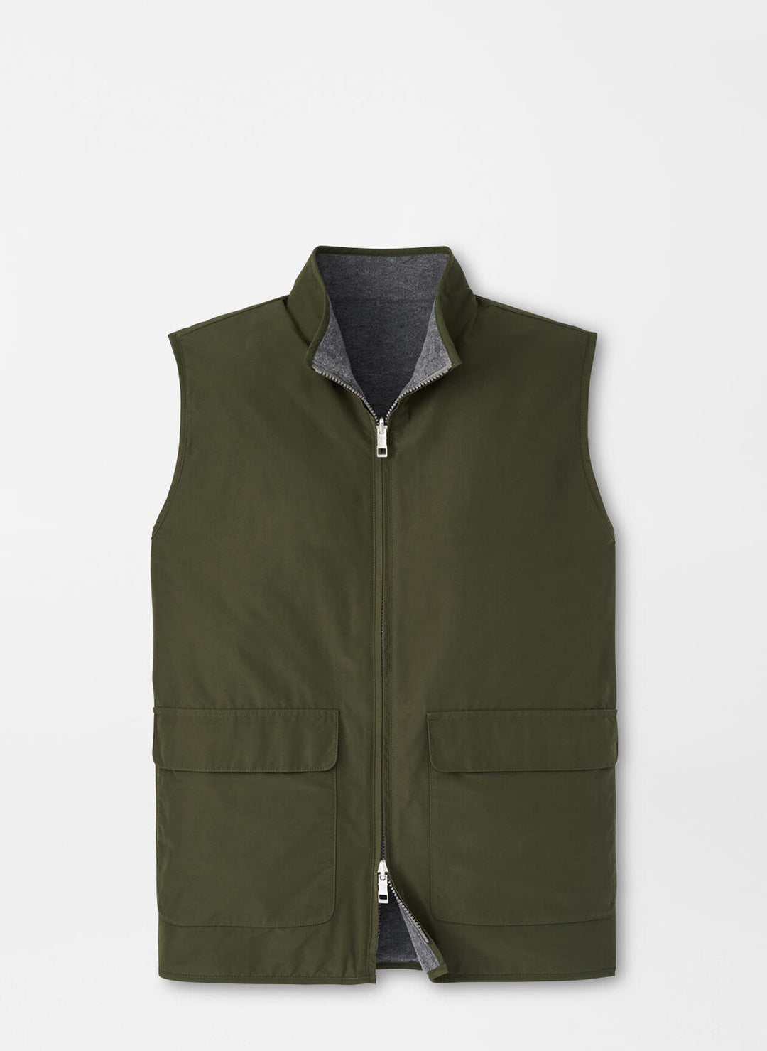 Peter Millar Mens Classic Fit Brentwood Reversible Fleece Vest - DARK OLIVE