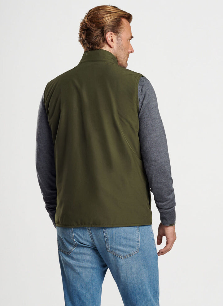 Peter Millar Mens Classic Fit Brentwood Reversible Fleece Vest - DARK OLIVE