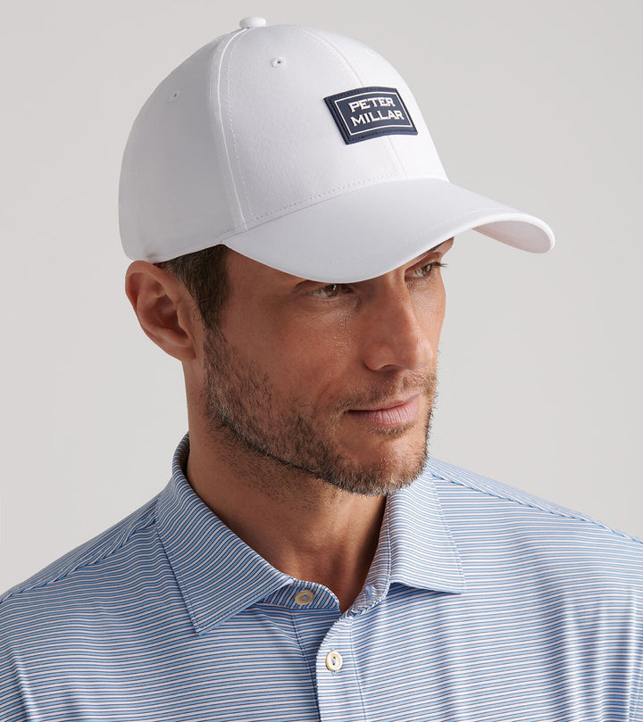 Peter Millar Mens Pursuit Performance Stacked Logo Hat - WHITE
