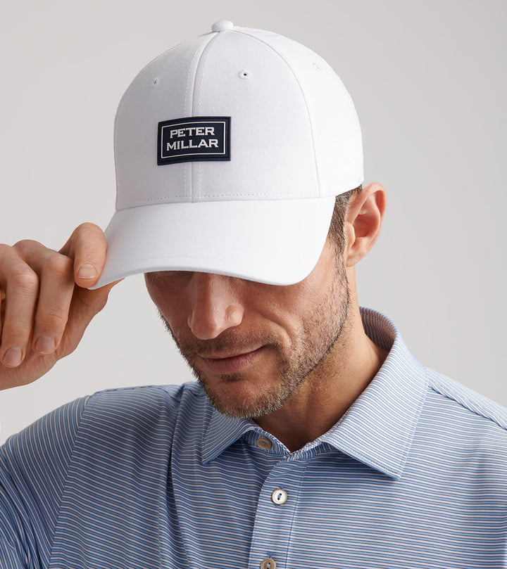 Peter Millar Mens Pursuit Performance Stacked Logo Hat - WHITE