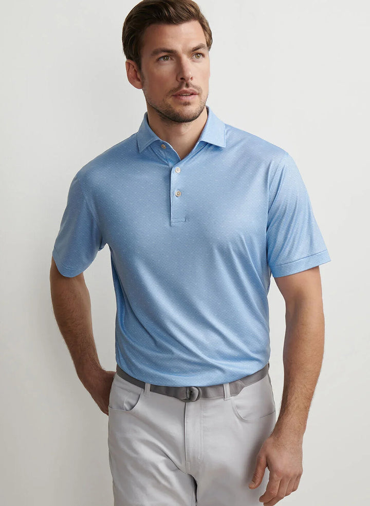 Peter Millar Men's Classic Fit Fall Football Performance Jersey Polo - COTTAGE BLUE