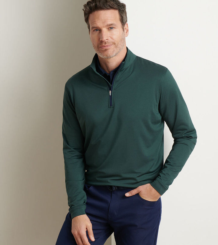 Peter Millar Mens Perth Melange Performance Quarter-Zip - NORDIC PINE