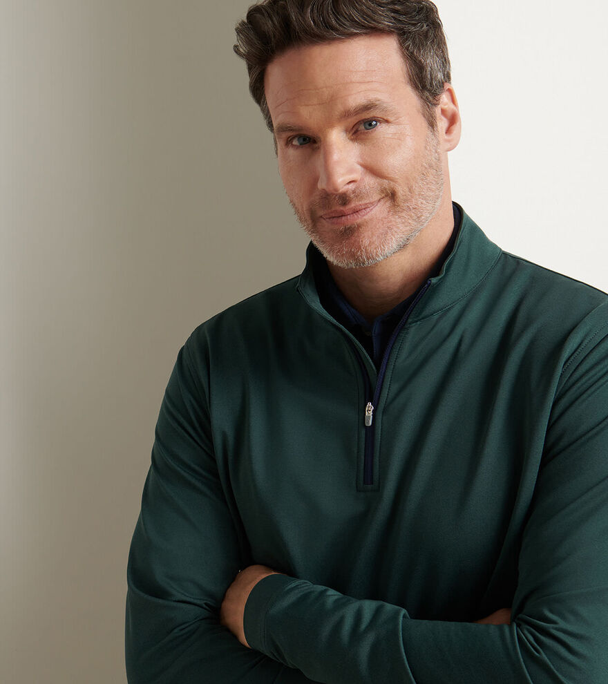 Peter Millar Mens Perth Melange Performance Quarter-Zip - NORDIC PINE