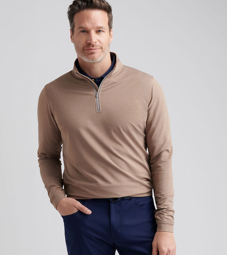 Peter Millar Mens Perth Melange Performance Quarter-Zip - POPLAR BROWN