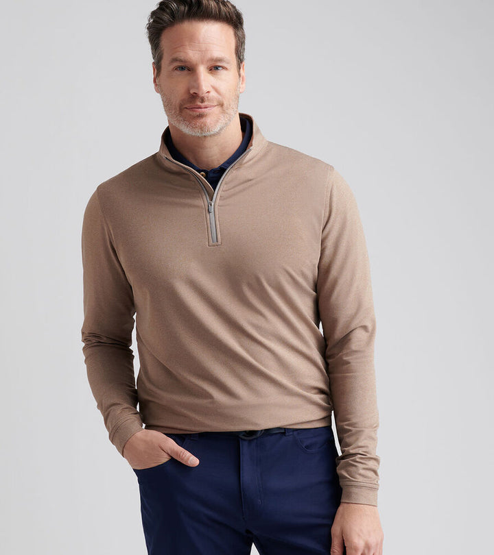 Peter Millar Mens Perth Melange Performance Quarter-Zip - POPLAR BROWN