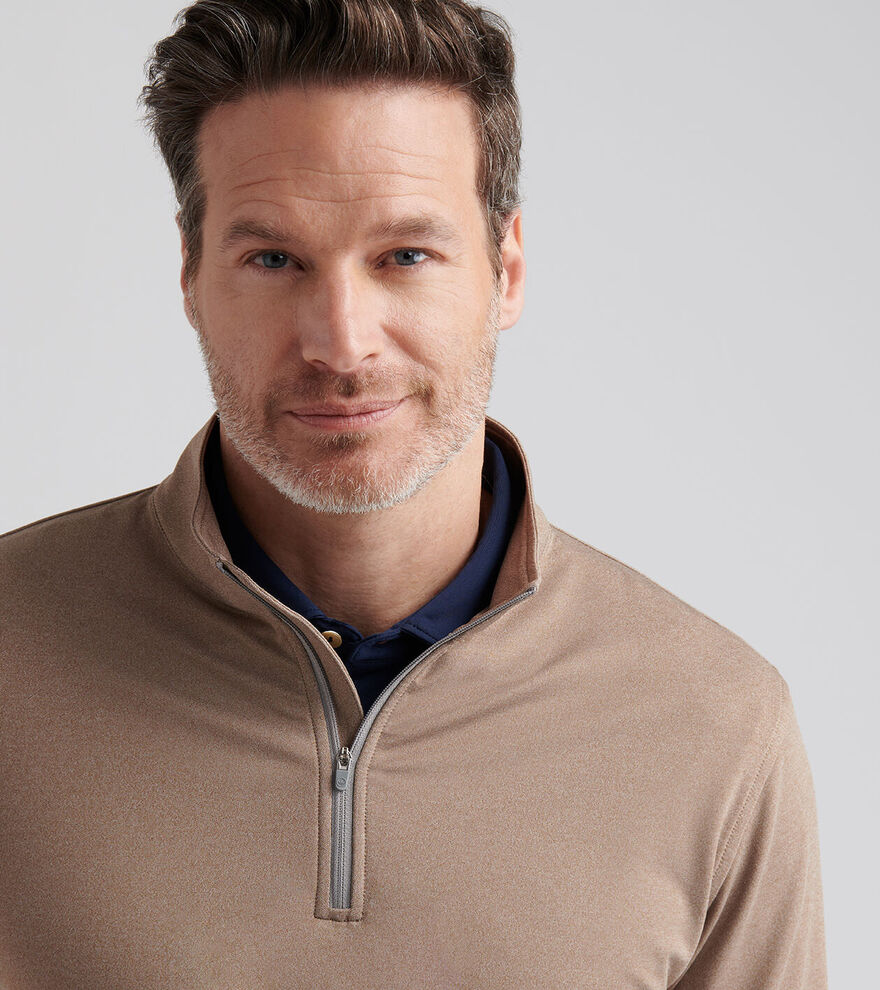 Peter Millar Mens Perth Melange Performance Quarter-Zip - POPLAR BROWN